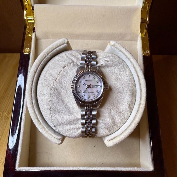 Armitron Petite Pearl Jubilee Day-Date Ladies' Silver Watch 75/2475SV, 25mm - Picture 1 of 5